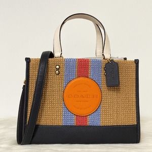 Coach Multicolor Woven Straw Satchel with Leather Trim